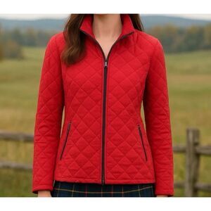 Chicos Design Jacket Womens M Red Silk Quilted Drawstring Zip Equestrian Vintage